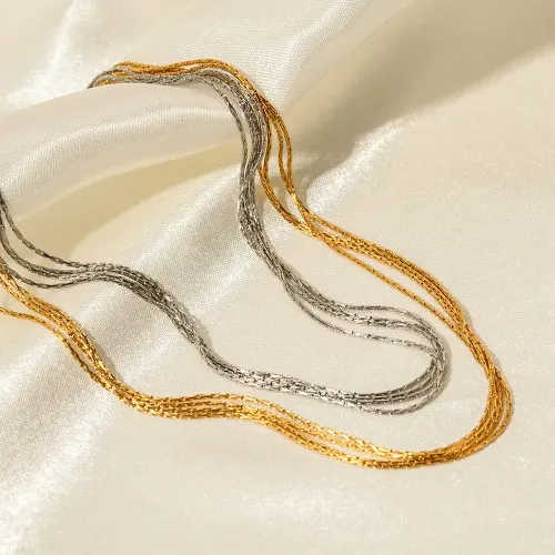 ZTNT158 Wholesale 18K Gold Layered Tassel Necklace Stainless Steel Four-in-One Stacking Jewelry