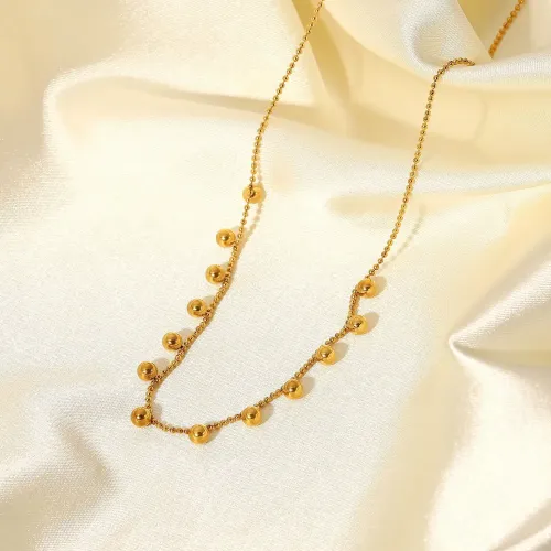 ZTNT503 18K Gold Plated Tassel Necklace with Small Round Beads Stainless Steel Women's Jewelry
