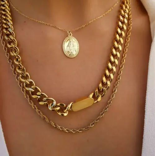 ZTNT5 18K Gold-Plated Thick Twisted Miami Cuban & Snake Rope Chain Necklace Unisex Hip Hop