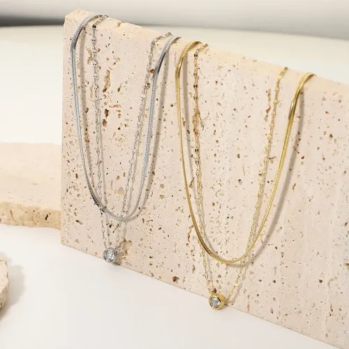 ZTNT301 Women's 18K Gold-Plated Baroque Freshwater Pearl Twist Necklace Stainless Steel Chain