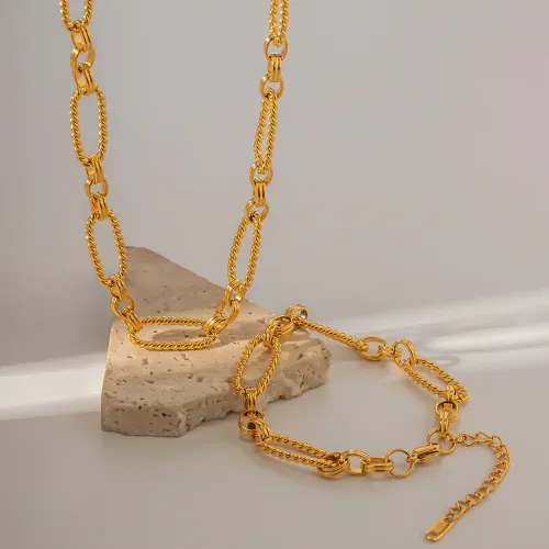 ZTNT200 Wholesale 18K Gold Plated Thick Twist Bracelet Stainless Steel Luxury Arm Jewelry