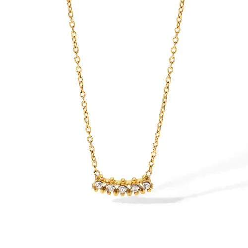 ZTNT504 18K Gold Stainless Steel Necklace for Women with Glass Bead Persimmon Pendant