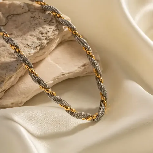 ZTNT159 18K Gold Plated Two-Tone Necklace 316 Stainless Steel Jewelry for Men and Women