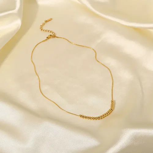 ZTNT425 18K Gold Plated Round Bead Necklace Vacuum Electroplating Elegant Jewelry