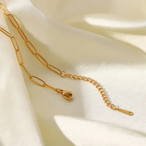ZTNT162 18K Gold Plated Paper Clip Chain Necklace Titanium Stainless Steel Hip Hop Jewelry for Women