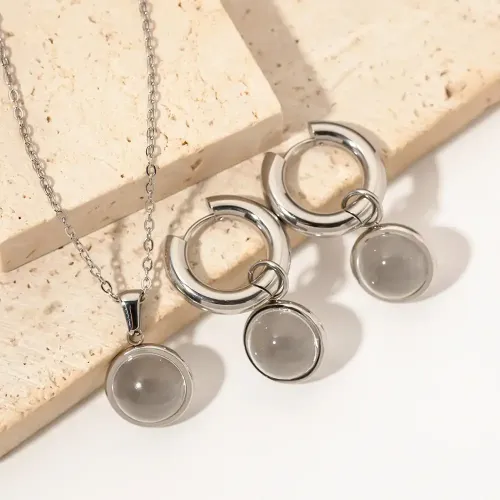 ZTNT340 White Transparent Glass Ball Round Pendant Necklace for Women