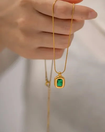 ZTNT187 Elegant 18K Gold Plated Necklace with Green Zircon Pendant for Women Fine Jewelry