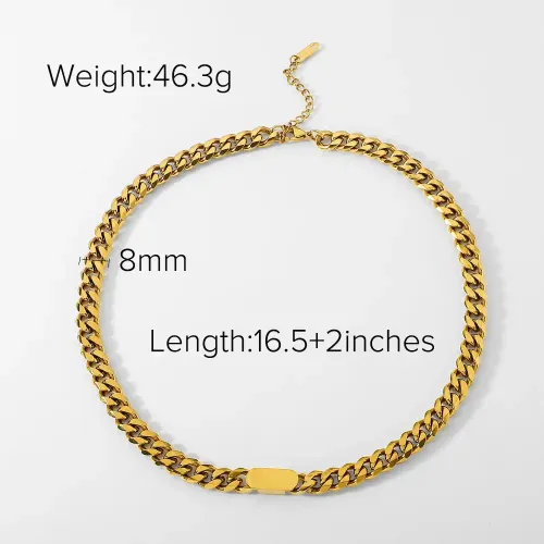 ZTNT389 18K Gold-Plated Stainless Steel Thick Cuban Chain Necklace Punk Hip Hop Jewelry for Women