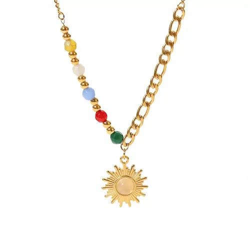ZTNT2 18K Gold opal Sun Pendant Necklace Natural Colorful Stone Jewelry