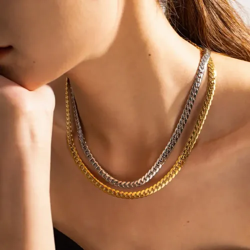 ZTNT60 18K Gold Plated Women's Necklace Elegant Plain Stainless Steel Chain Jewelry