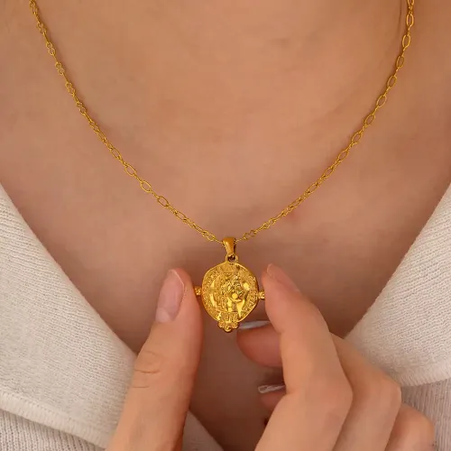 ZTNT331 18K Gold Relief Goddess Coin Tag Necklace Elegant Women's Fine Jewelry