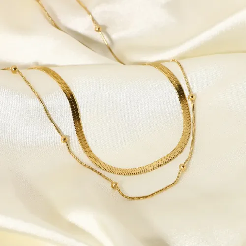 ZTNT3 14K Gold Plated Stainless Steel Ball & Snake Chain Necklace for Women