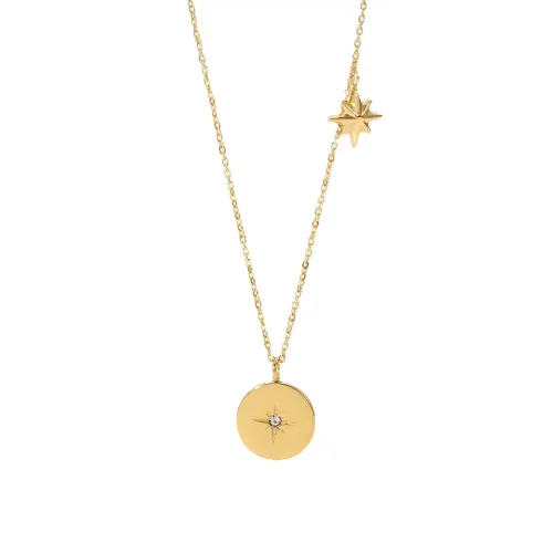 ZTNT81 18K Gold-Plated Round Medal Necklace Eight-Pointed Star Pendant for Women