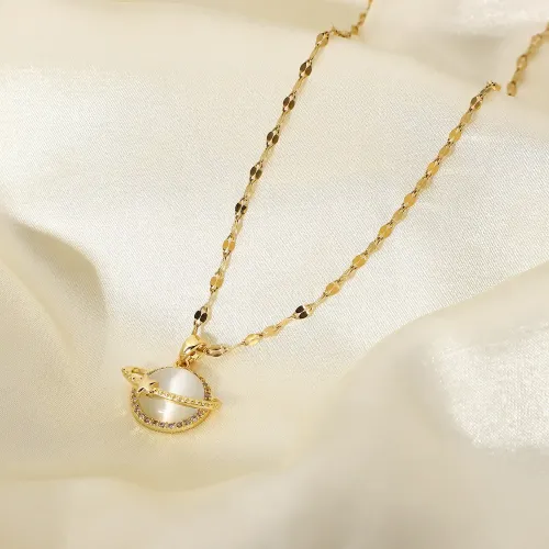 ZTNT177 18K Gold Chain Opal Zircon Planet Pendant Stainless Steel Necklace for Women