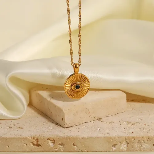 ZTNT395 Gold-Plated Women's Evil Eye Pendant Necklace Chic Clavicle Chain