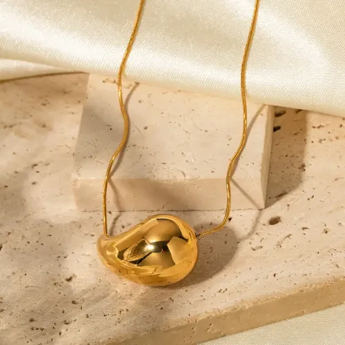 ZTNT6 18K Gold Stainless Steel Chubby Water Drop Pendant Necklace Trendy Jewelry