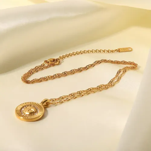 ZTNT494 18K Gold Plated Stainless Steel Necklace with White Diamond Face Pendant for Women