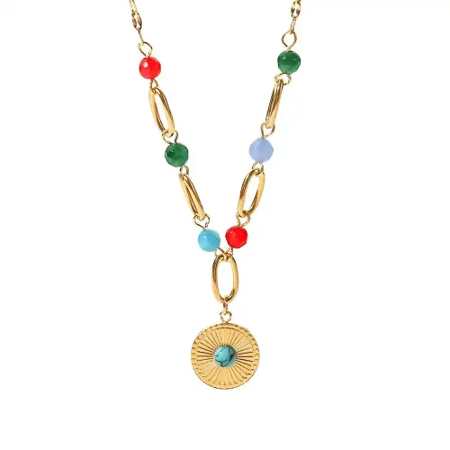 ZTNT334 18K Gold Plated Turquoise Pendant Necklace Colorful Jewelry Women