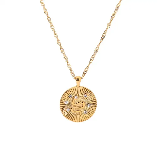 ZTNT345 18K Gold Plated Star & Snake Disc Charm Necklace Chain for Trendy Fashion