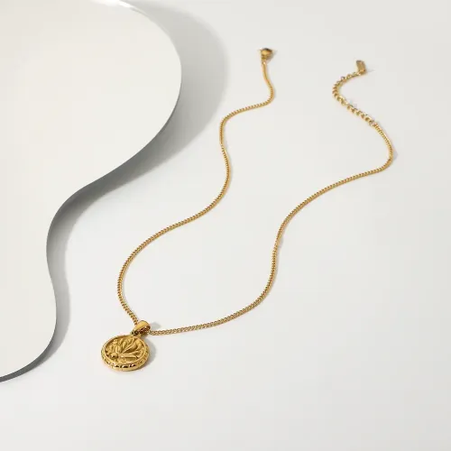 ZTNT330 18K Gold Plated Flower Coin Medallion Necklace 316L Stainless Steel Jewelry for Women