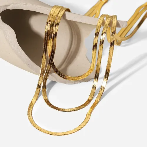 ZTNT209 Geometric 18K Gold-Plated Triple Layer Snake Chain Necklace Stainless Steel Women's Jewelry