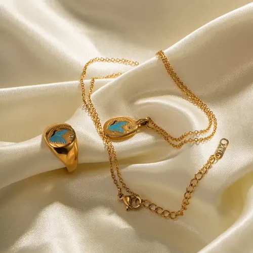 ZTNT390 Moonlight Blue Enamel Butterfly Pendant Necklace Delicate Fashion Jewelry for Women