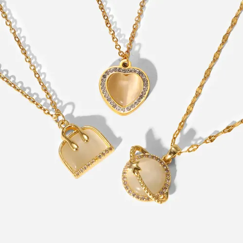 ZTNT460 Copper Inlaid Zirconium Planet Pendant Love Charm Stainless Steel Necklace for Ladies