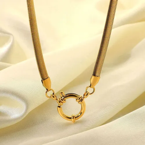 ZTNT388 5mm Thick Gold Stainless Steel Snake Chain Necklace with Sailor Clasp for Women