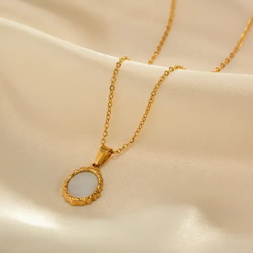 ZTNT411 18K White Mother-of-Pearl Inlay Stainless Steel Pendant Fashion Necklace Jewelry