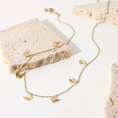 ZTNT280 14K Gold-Plated Stainless Steel Multi Butterfly Pendant Necklace Jewelry for Women