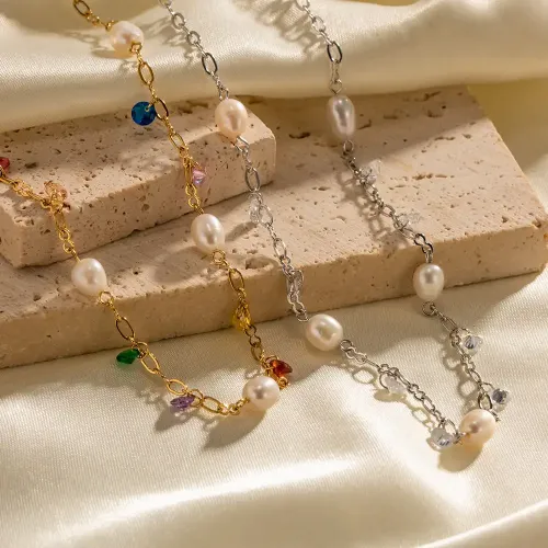 ZTNT284 16K Gold Zircon Freshwater Pearl Tassel Necklace Elegant Jewelry Wholesale