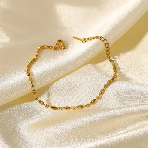ZTBT42 Chic 18K Gold Oval Bead Pure Chain Bracelet Women's Stainless Steel Bean Jewelry