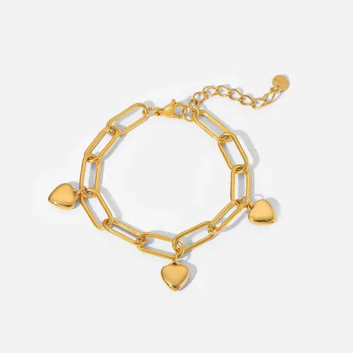ZTBT110 18K Gold Triple Love Pendant Chain Bracelet for Women Hand Jewelry