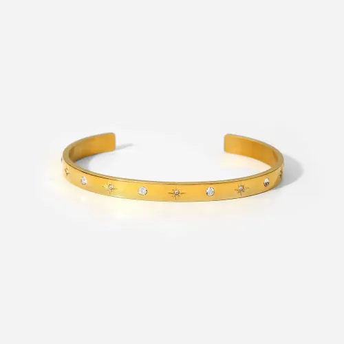 ZTBT246 18K Gold-Plated Bracelet Set Star Zircon & Round Zirconium Stainless Steel Bangle