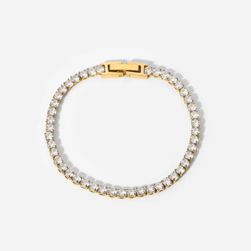 ZTBT94 14K Gold-Plated Zircon Studded Women's Stainless Steel Bracelet