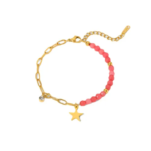 ZTBT215 18K Gold Red Stone Chain Bracelet with Star Pendant for Women Elegant Jewelry