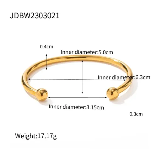 ZTBT158 Wholesale 18K Gold Plated Stainless Steel Ball Open Bangle Bracelet Jewelry