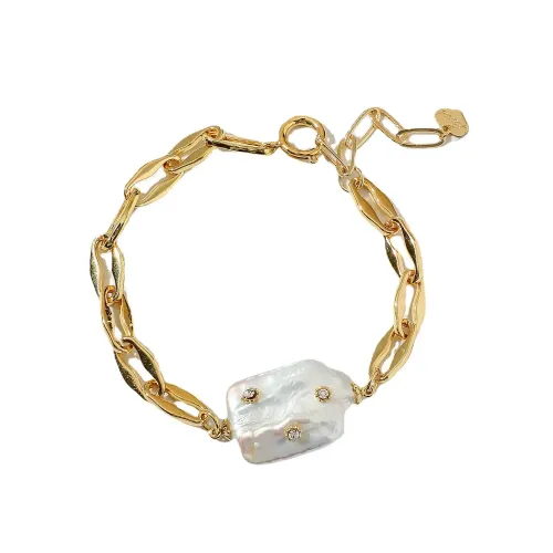 ZTBT58 Elegant Baroque Freshwater Pearl Bracelet Mini Zircon Pendant Gold Plated Chain