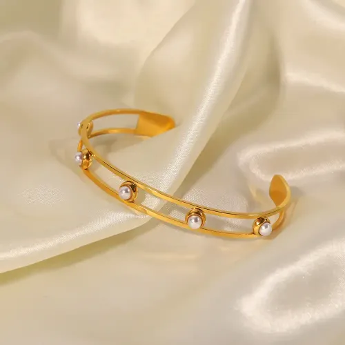 ZTBT167 Elegant Adjustable Pearl Bracelet Jewelry Open Bangle Design