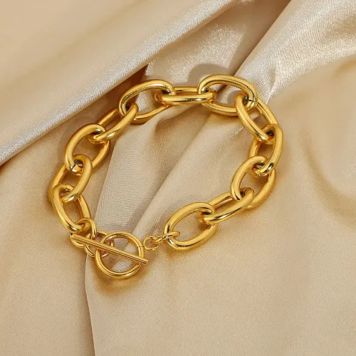 ZTBT172 Unisex Punk OT Buckle Flat Cuban Chain Bracelet Single Clasp Design