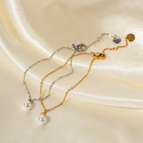 ZTBT173 Women's 16K Gold Plated Pearl Pendant Stainless Steel Bracelet Hand Jewelry