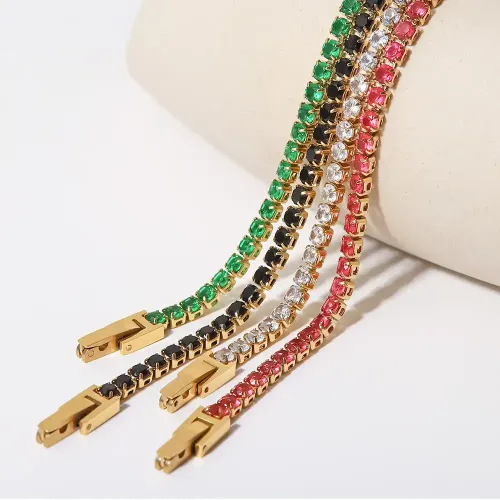 ZTBT208 14K Gold Zircon Studded Stainless Steel Women's Bracelet Luxury Wristwear