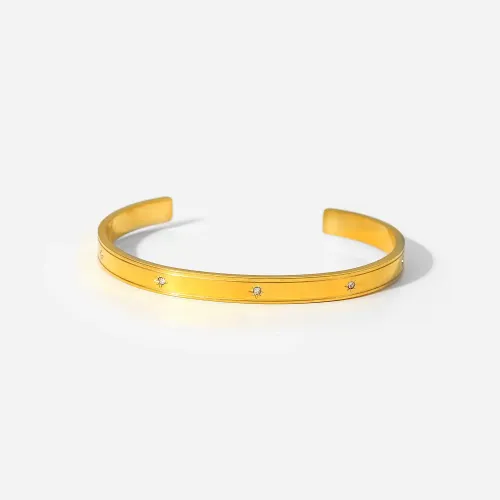 ZTBT245 18K Gold-Plated Zircon Star Bracelet Women's Stainless Steel Glossy Bangle