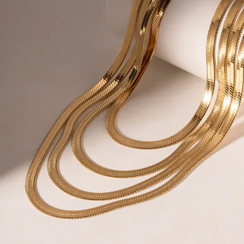 ZTBT128 5mm Gold Stainless Steel Blade & Snake Chain Necklace for Women