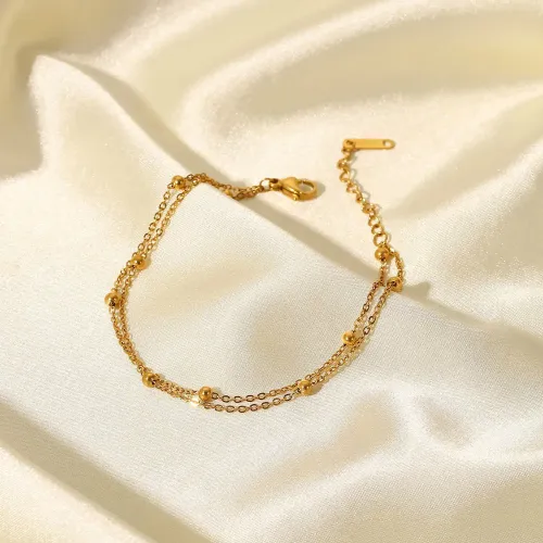ZTBT70 Double-Layer 18K Gold Bead Chain Bracelet PVD Waterproof Jewelry for Women