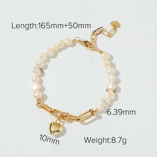 ZTBT82 Women's 14K Baroque Gold-Plated Heart & Natural Freshwater Pearl Bracelet