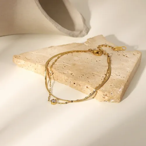ZTBT32 Double Layer Zircon Snake Bone Chain Bracelet Chic Women's Wristwear