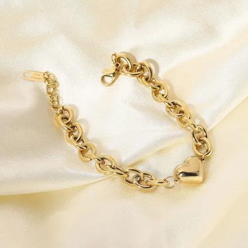 ZTBT154 14K Real Gold Plated Love Pendant Bracelet Stainless Steel Chain Fine Jewelry for Women