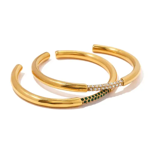 ZTBT115 18K Gold Stainless Steel Bracelet zircon Green Vacuum Electroplated Open Cuff jewelry
