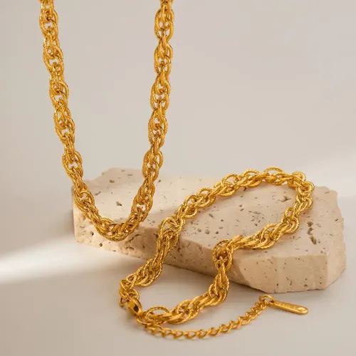 ZTBT144 Wholesale 18K Gold Plated Braided Double Circle Chain Bracelet for Women